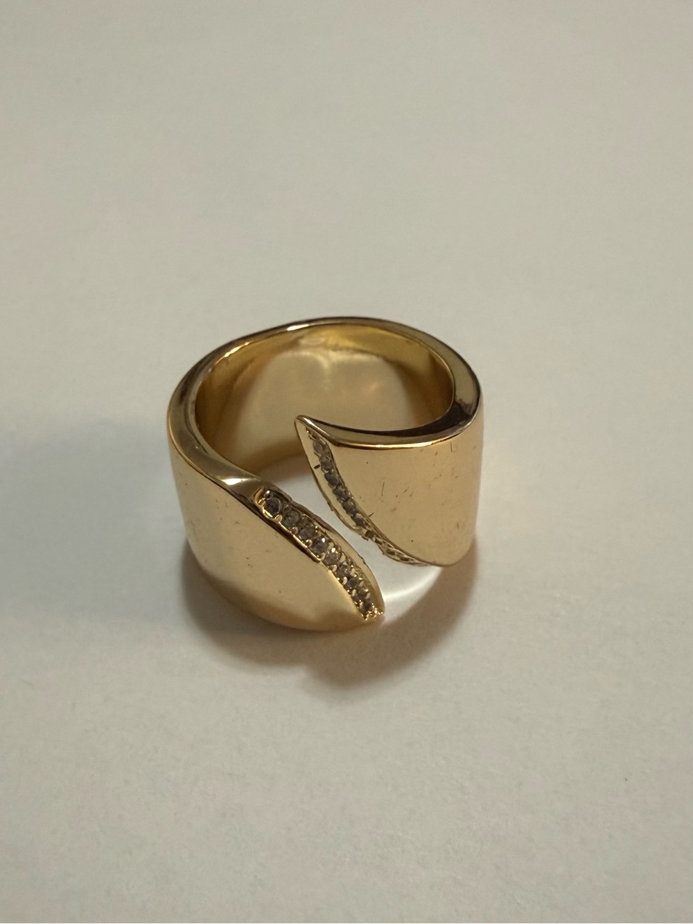 14k Gold Electroplated Open Wrap Ring with Pavé Small Cz Stones Ring